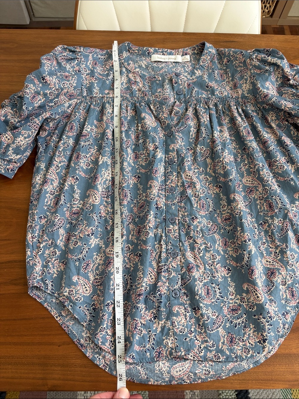 Anthropologie Bishop + Young Rachel Paisley Cotton Blouse Ruched Sleeve Medium - Picture 8 of 9